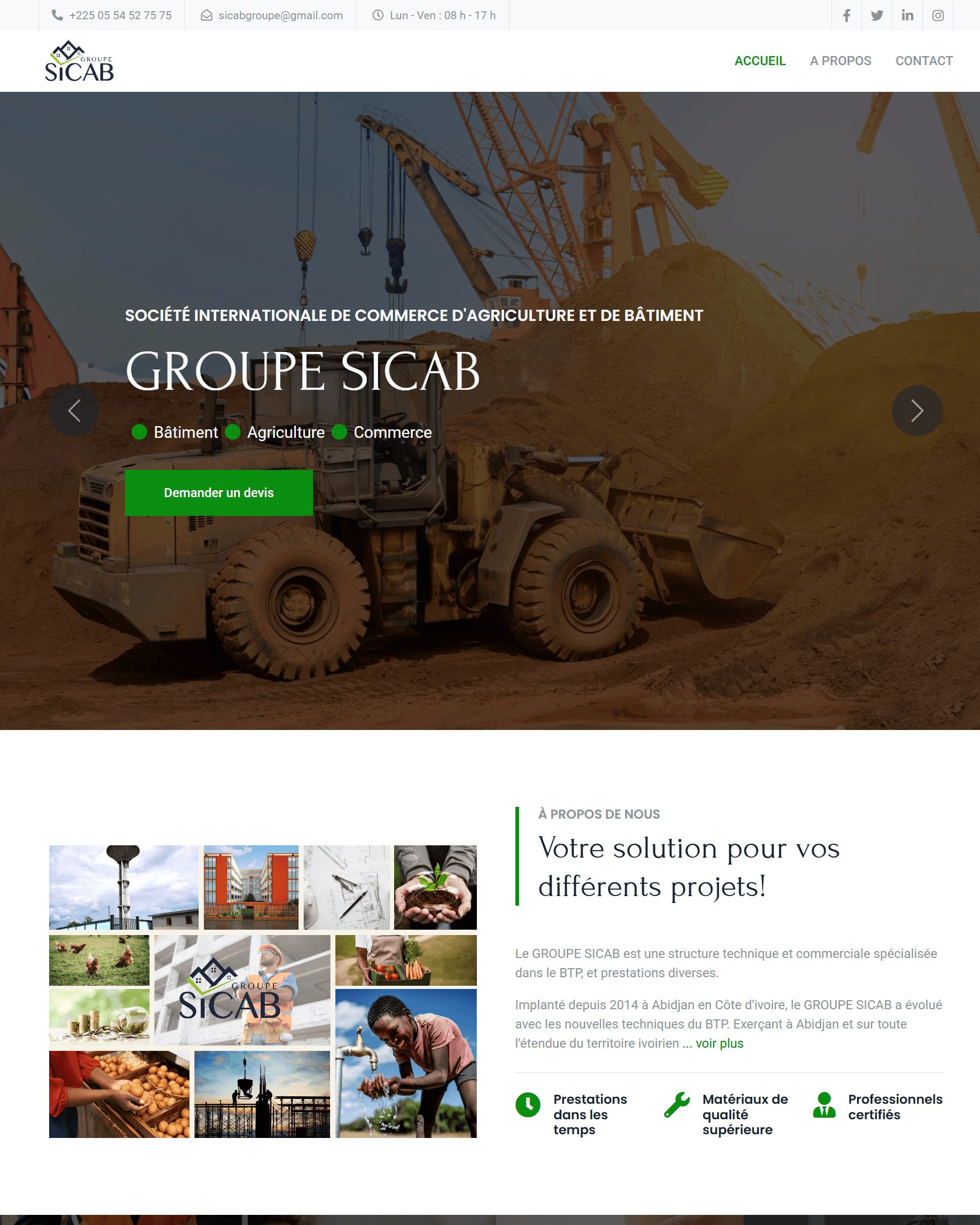 Site vitrine et demande de devis pour une entreprise de construction